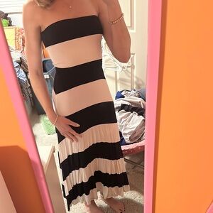 Navy and White Strapless Maxi Dress